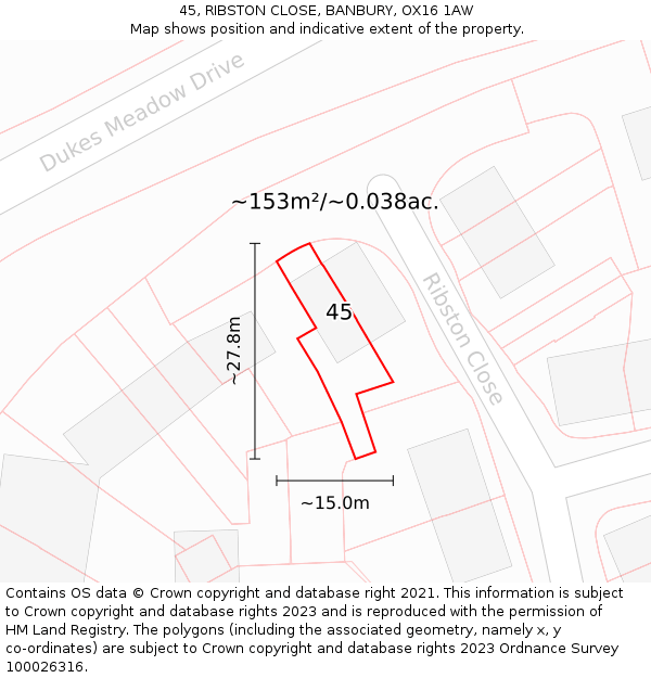 45, RIBSTON CLOSE, BANBURY, OX16 1AW: Plot and title map