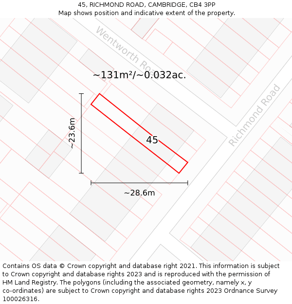 45, RICHMOND ROAD, CAMBRIDGE, CB4 3PP: Plot and title map