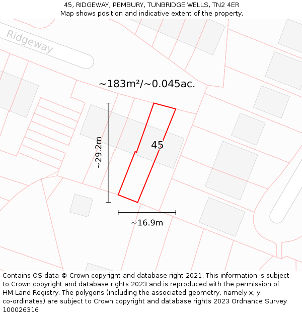 45, RIDGEWAY, PEMBURY, TUNBRIDGE WELLS, TN2 4ER: Plot and title map