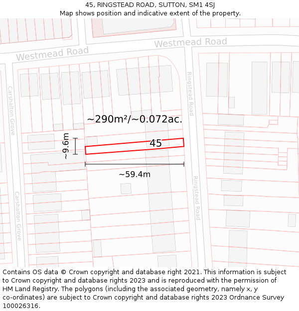 45, RINGSTEAD ROAD, SUTTON, SM1 4SJ: Plot and title map