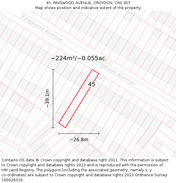 45, RINGWOOD AVENUE, CROYDON, CR0 3DT: Plot and title map