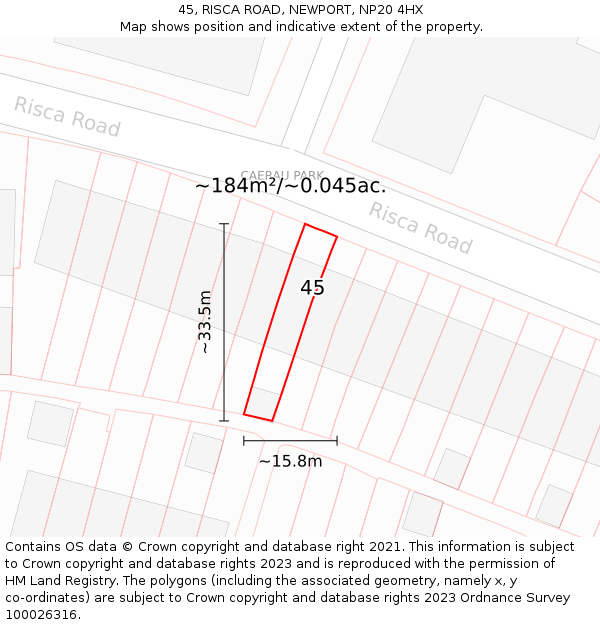 45, RISCA ROAD, NEWPORT, NP20 4HX: Plot and title map