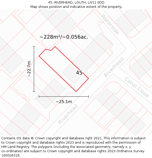 45, RIVERHEAD, LOUTH, LN11 0DD: Plot and title map