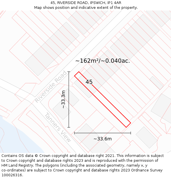 45, RIVERSIDE ROAD, IPSWICH, IP1 4AR: Plot and title map