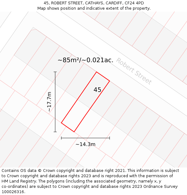 45, ROBERT STREET, CATHAYS, CARDIFF, CF24 4PD: Plot and title map