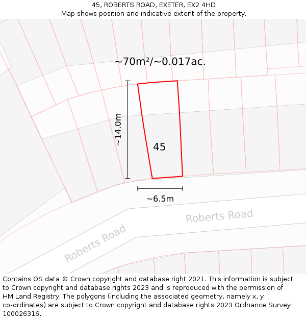 45, ROBERTS ROAD, EXETER, EX2 4HD: Plot and title map