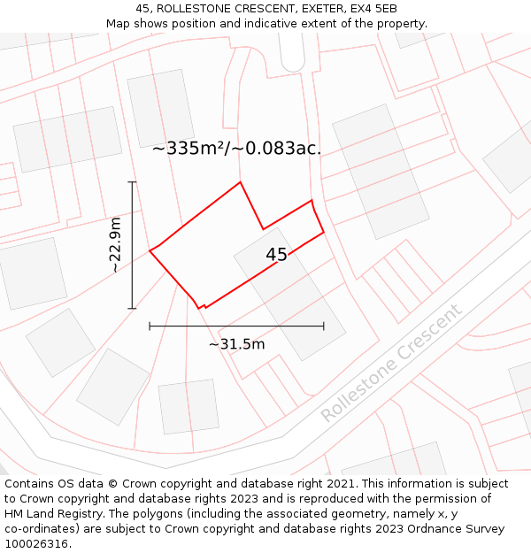 45, ROLLESTONE CRESCENT, EXETER, EX4 5EB: Plot and title map