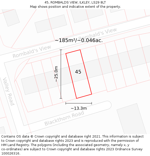 45, ROMBALDS VIEW, ILKLEY, LS29 8LT: Plot and title map