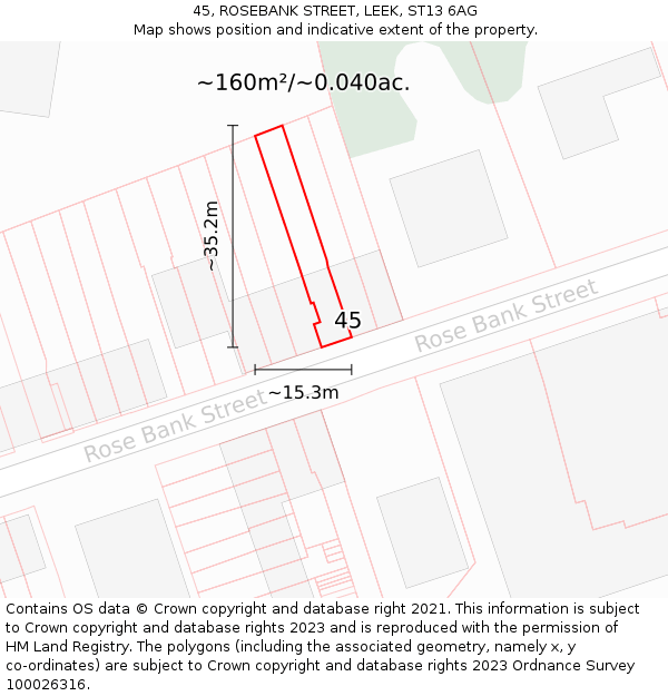 45, ROSEBANK STREET, LEEK, ST13 6AG: Plot and title map