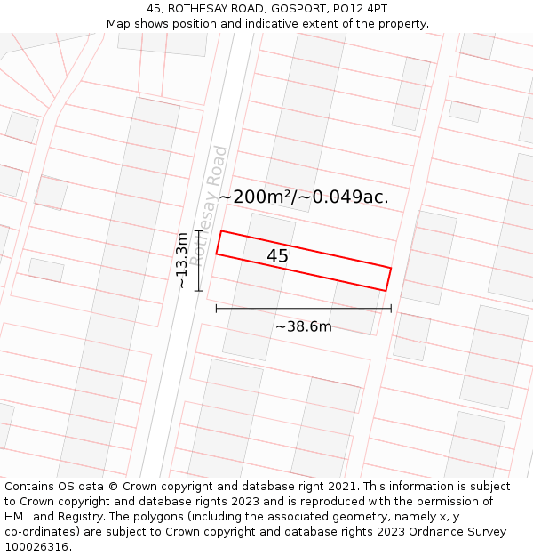 45, ROTHESAY ROAD, GOSPORT, PO12 4PT: Plot and title map