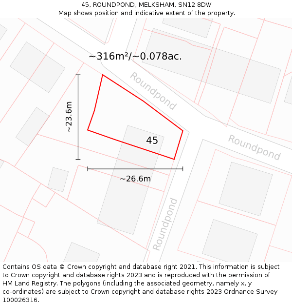 45, ROUNDPOND, MELKSHAM, SN12 8DW: Plot and title map
