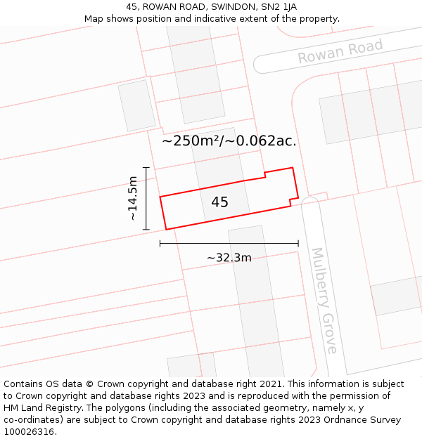 45, ROWAN ROAD, SWINDON, SN2 1JA: Plot and title map