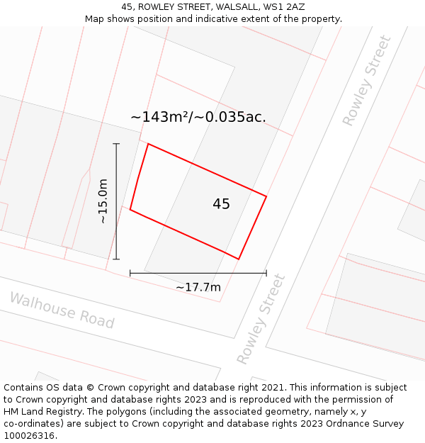 45, ROWLEY STREET, WALSALL, WS1 2AZ: Plot and title map