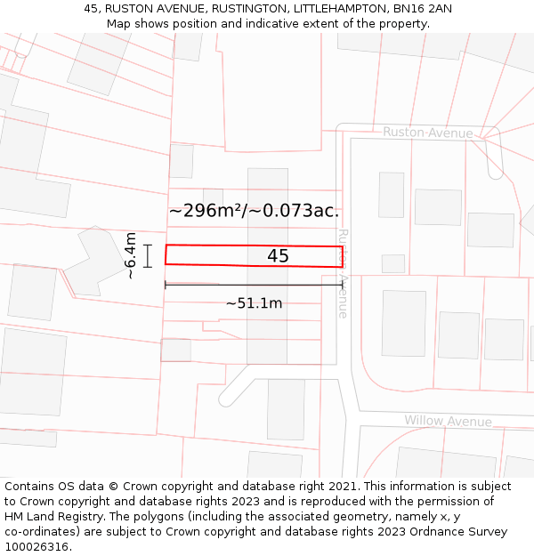 45, RUSTON AVENUE, RUSTINGTON, LITTLEHAMPTON, BN16 2AN: Plot and title map