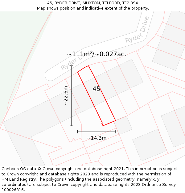 45, RYDER DRIVE, MUXTON, TELFORD, TF2 8SX: Plot and title map