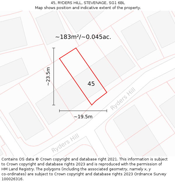 45, RYDERS HILL, STEVENAGE, SG1 6BL: Plot and title map