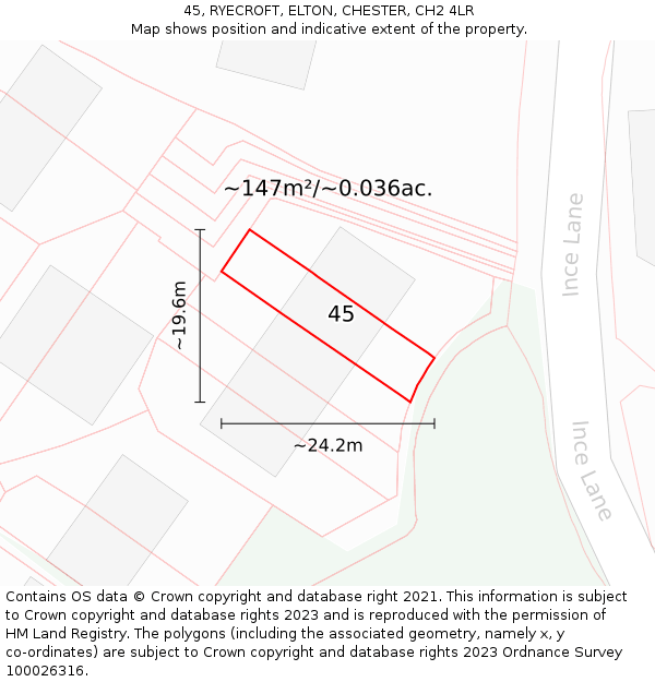 45, RYECROFT, ELTON, CHESTER, CH2 4LR: Plot and title map
