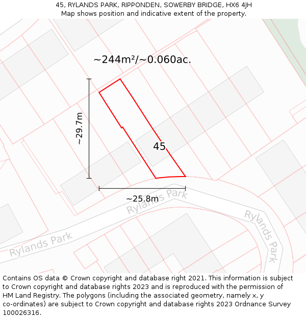 45, RYLANDS PARK, RIPPONDEN, SOWERBY BRIDGE, HX6 4JH: Plot and title map