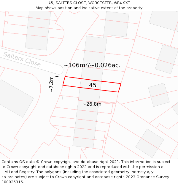 45, SALTERS CLOSE, WORCESTER, WR4 9XT: Plot and title map