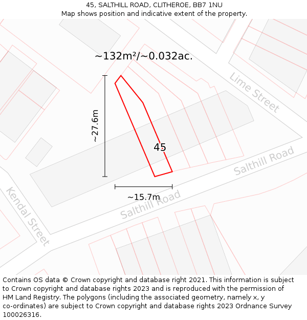 45, SALTHILL ROAD, CLITHEROE, BB7 1NU: Plot and title map