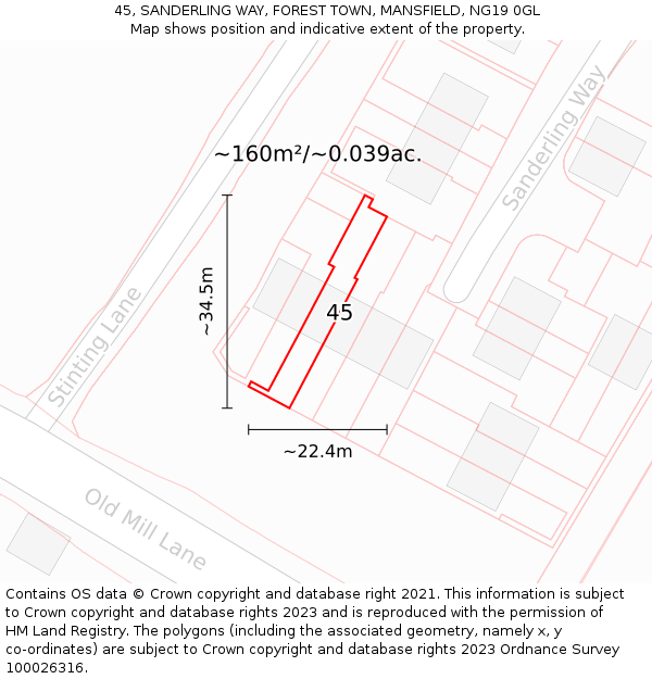 45, SANDERLING WAY, FOREST TOWN, MANSFIELD, NG19 0GL: Plot and title map