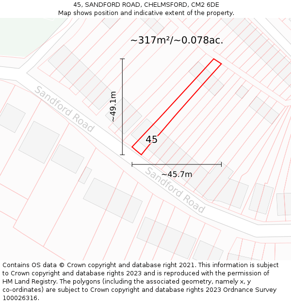 45, SANDFORD ROAD, CHELMSFORD, CM2 6DE: Plot and title map