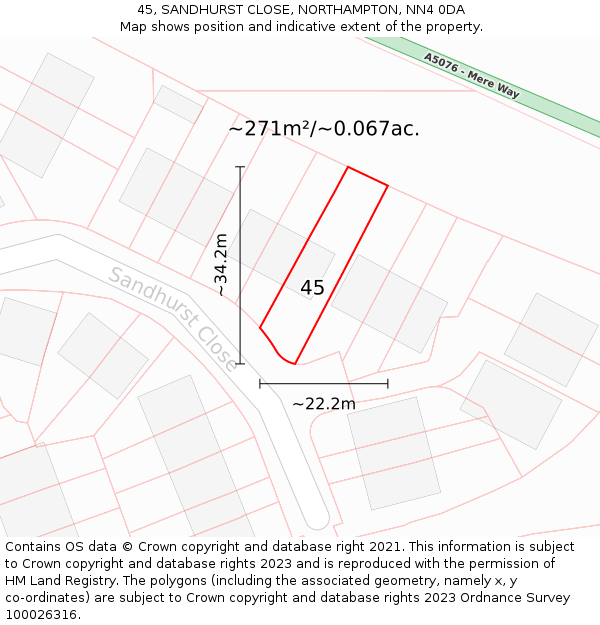 45, SANDHURST CLOSE, NORTHAMPTON, NN4 0DA: Plot and title map