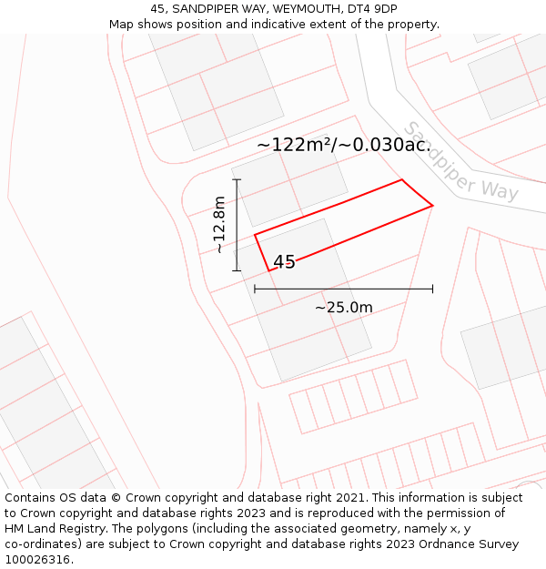 45, SANDPIPER WAY, WEYMOUTH, DT4 9DP: Plot and title map
