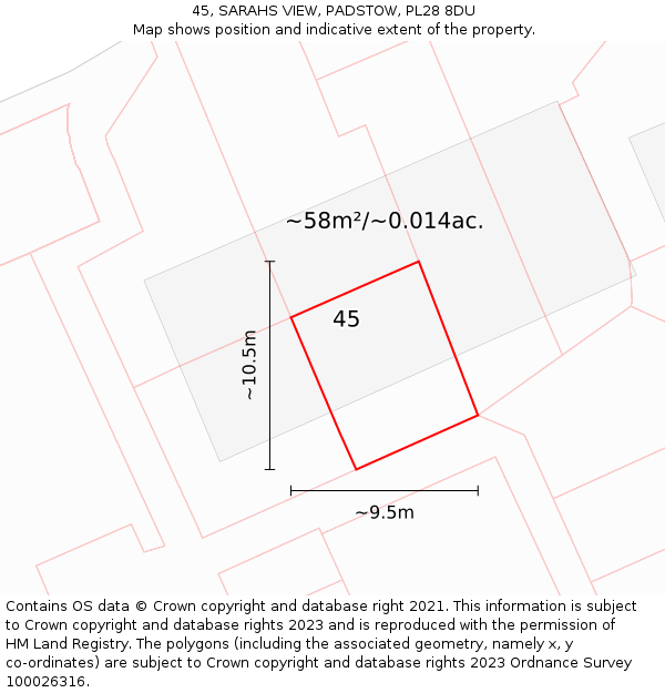 45, SARAHS VIEW, PADSTOW, PL28 8DU: Plot and title map
