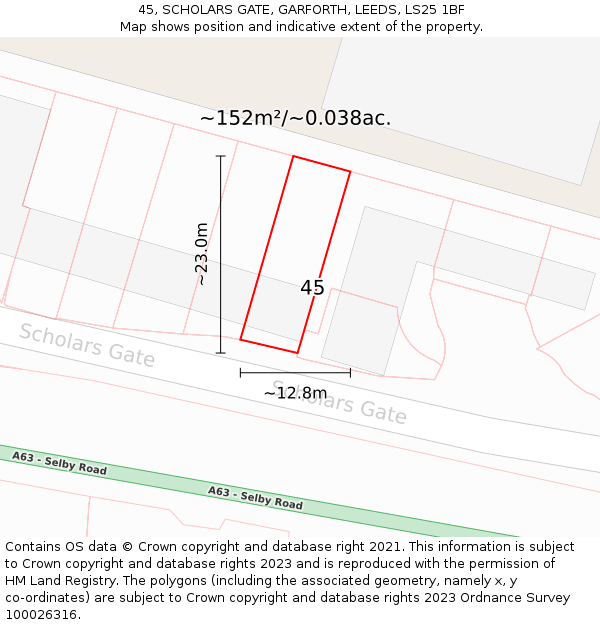 45, SCHOLARS GATE, GARFORTH, LEEDS, LS25 1BF: Plot and title map