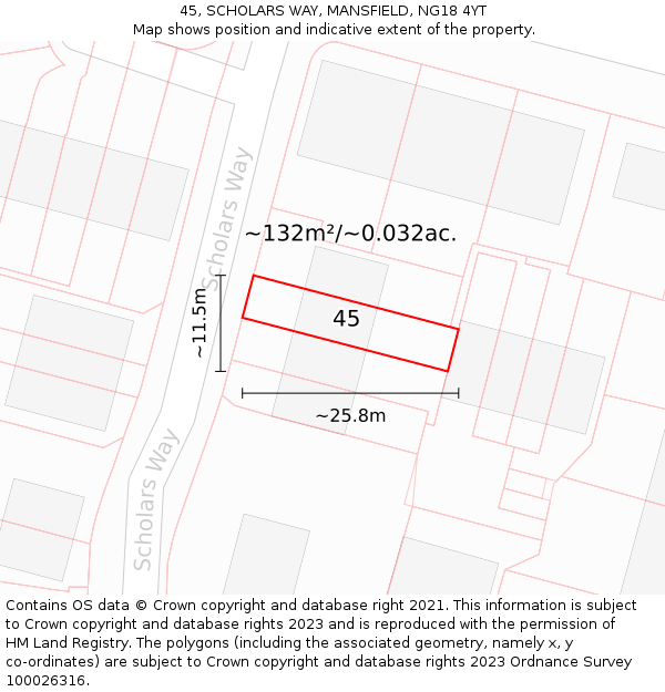 45, SCHOLARS WAY, MANSFIELD, NG18 4YT: Plot and title map