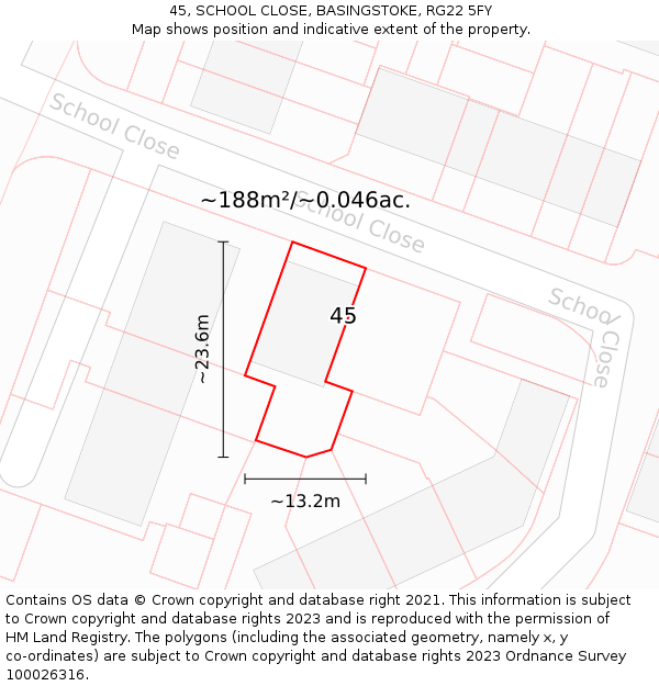 45, SCHOOL CLOSE, BASINGSTOKE, RG22 5FY: Plot and title map