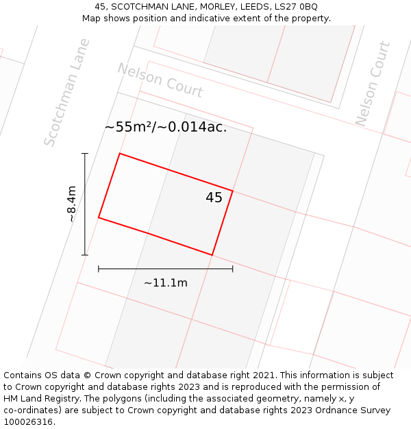 45, SCOTCHMAN LANE, MORLEY, LEEDS, LS27 0BQ: Plot and title map