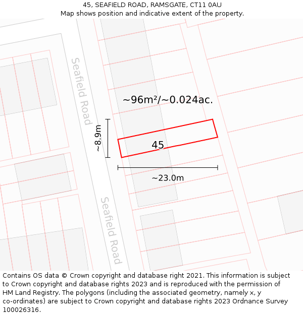 45, SEAFIELD ROAD, RAMSGATE, CT11 0AU: Plot and title map