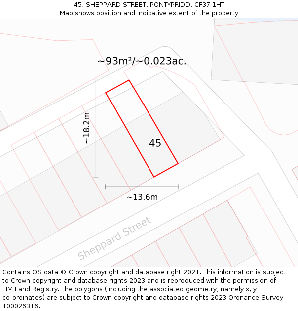 45, SHEPPARD STREET, PONTYPRIDD, CF37 1HT: Plot and title map
