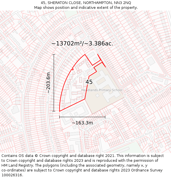 45, SHERATON CLOSE, NORTHAMPTON, NN3 2NQ: Plot and title map