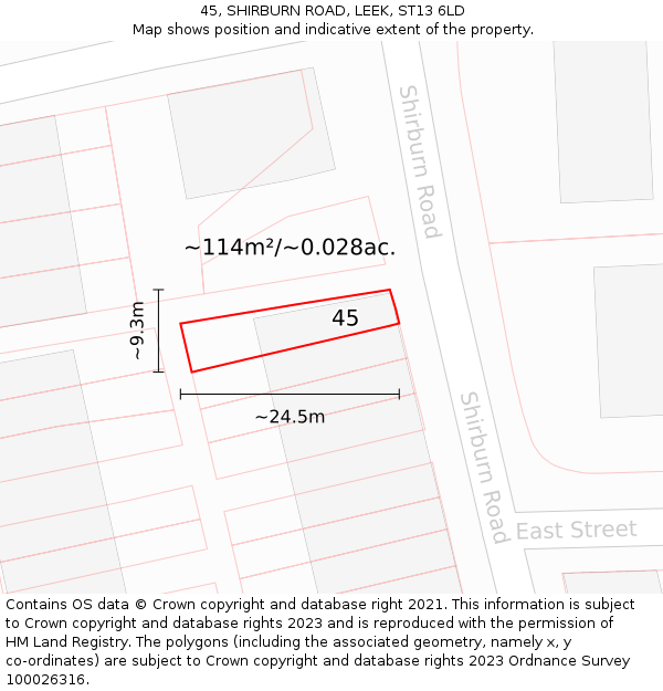 45, SHIRBURN ROAD, LEEK, ST13 6LD: Plot and title map