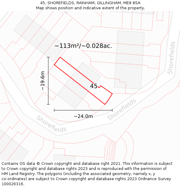 45, SHOREFIELDS, RAINHAM, GILLINGHAM, ME8 8SA: Plot and title map