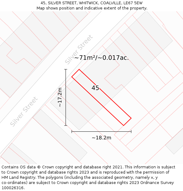 45, SILVER STREET, WHITWICK, COALVILLE, LE67 5EW: Plot and title map