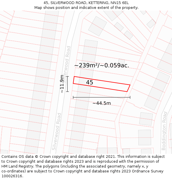 45, SILVERWOOD ROAD, KETTERING, NN15 6EL: Plot and title map