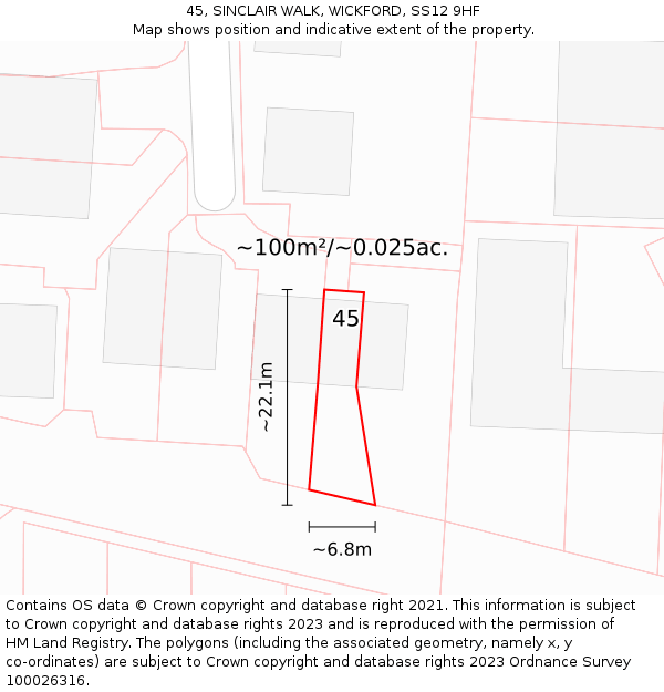 45, SINCLAIR WALK, WICKFORD, SS12 9HF: Plot and title map