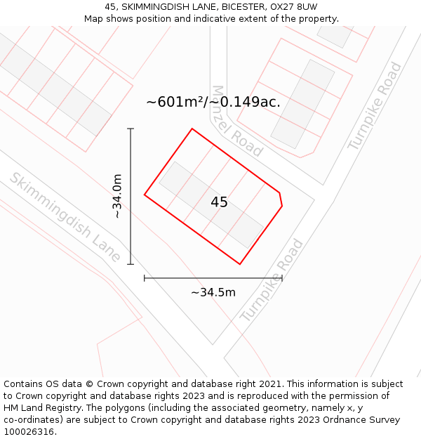45, SKIMMINGDISH LANE, BICESTER, OX27 8UW: Plot and title map