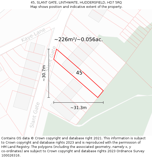 45, SLANT GATE, LINTHWAITE, HUDDERSFIELD, HD7 5RQ: Plot and title map