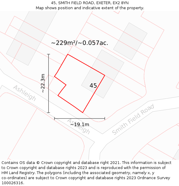 45, SMITH FIELD ROAD, EXETER, EX2 8YN: Plot and title map