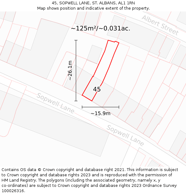 45, SOPWELL LANE, ST. ALBANS, AL1 1RN: Plot and title map