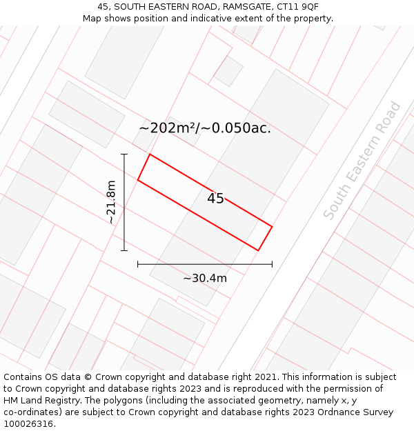 45, SOUTH EASTERN ROAD, RAMSGATE, CT11 9QF: Plot and title map