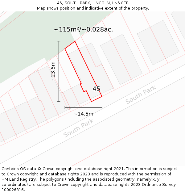 45, SOUTH PARK, LINCOLN, LN5 8ER: Plot and title map