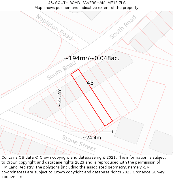 45, SOUTH ROAD, FAVERSHAM, ME13 7LS: Plot and title map