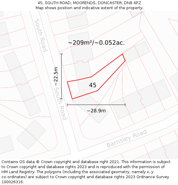 45, SOUTH ROAD, MOORENDS, DONCASTER, DN8 4PZ: Plot and title map