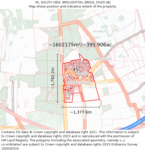 45, SOUTH VIEW, BROUGHTON, BRIGG, DN20 0EJ: Plot and title map
